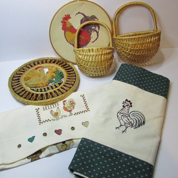 Accents Chicken Country Cottagecore Woven Wall Basket Kitchen Towel